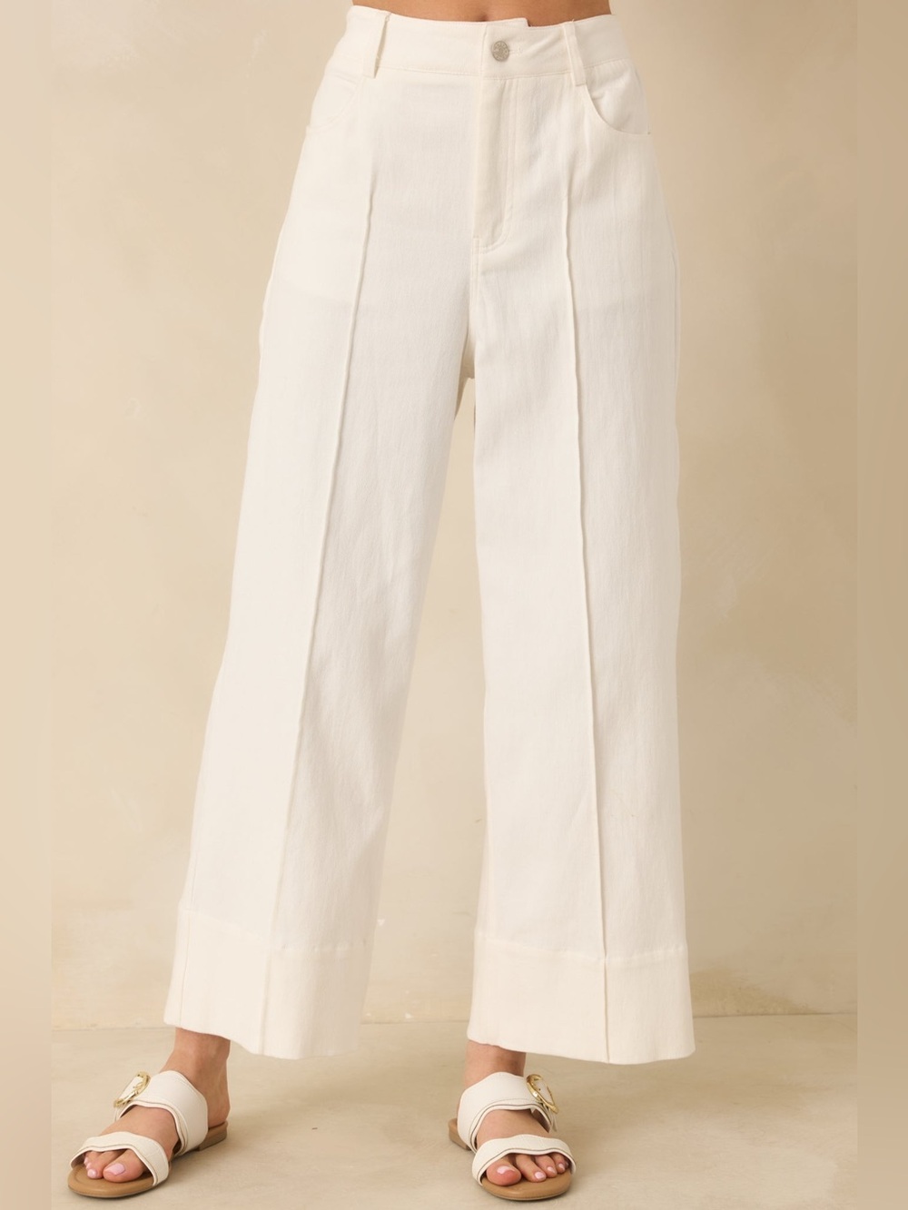 Entro High-Waist Wide-Leg Pants in White - Picture 1 of 4